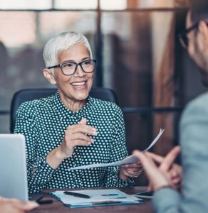 White woman in a meeting